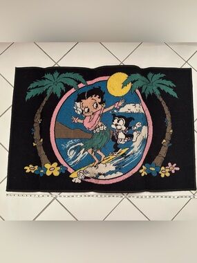 Vintage Betty Boop Beach Rug - Black with Multicolor Surf Design